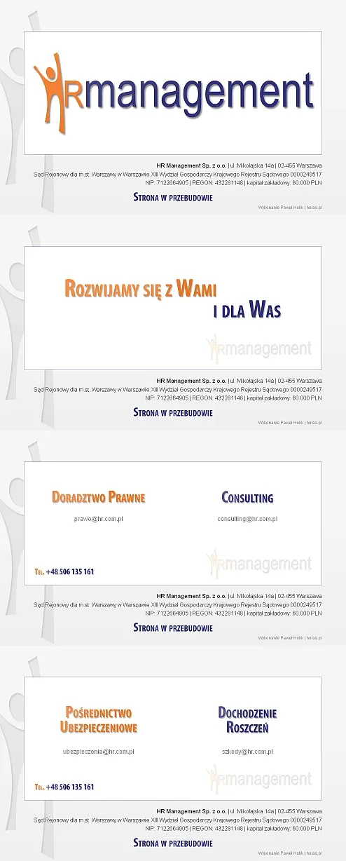 HR Management — business card site, all four slides